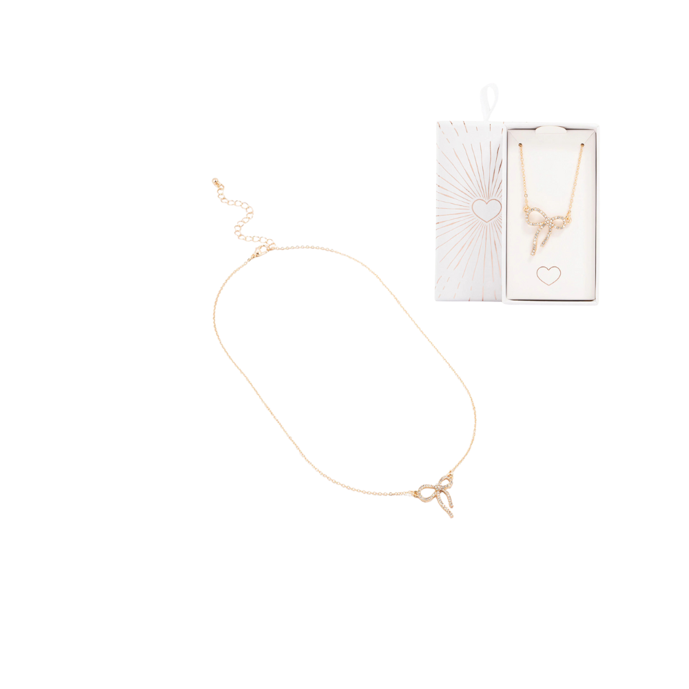 HMH-11.png Gold Diamante Bow Necklace - Image 1