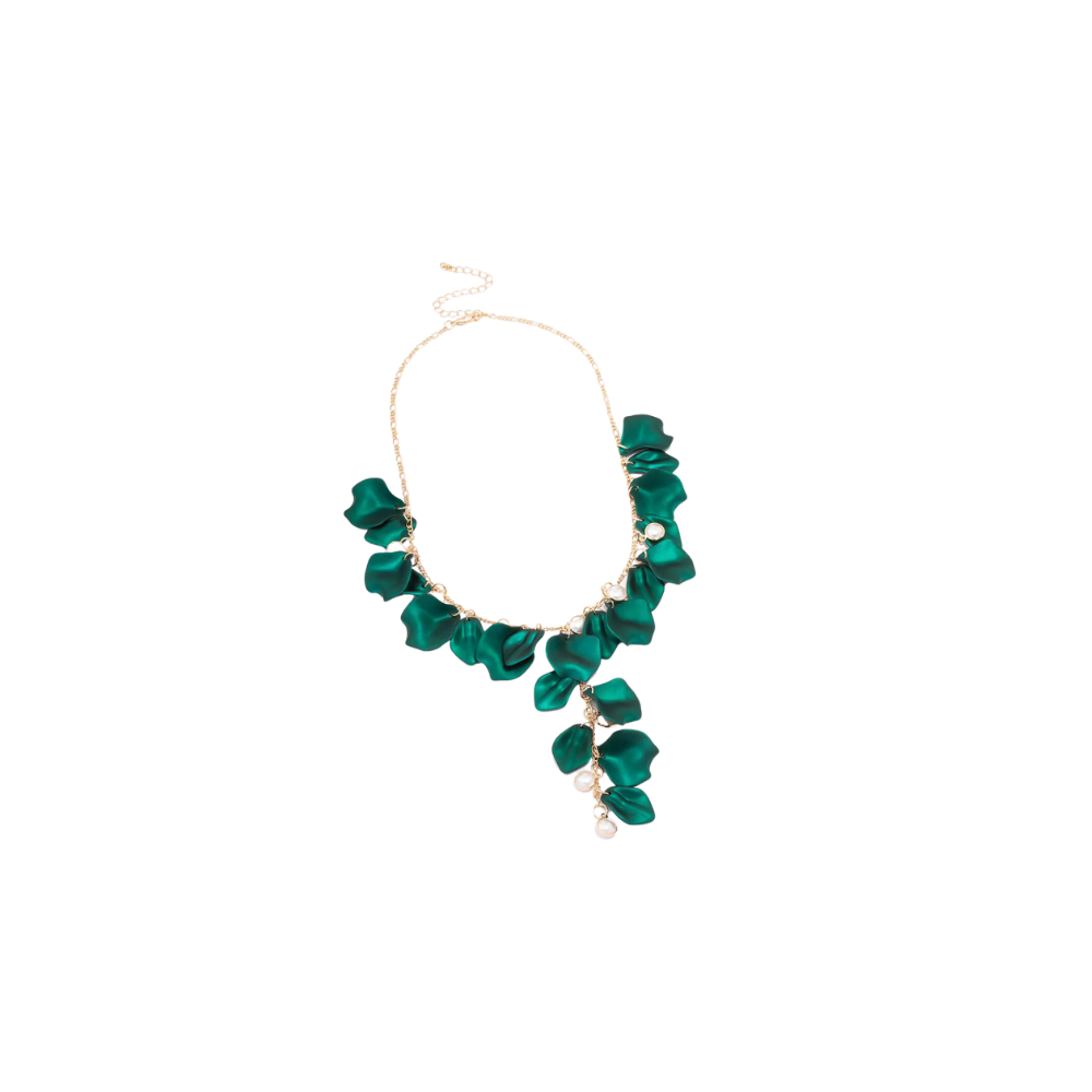 HMH-13.png Green Iridescent Flower Petal Statement Necklace - Image 1