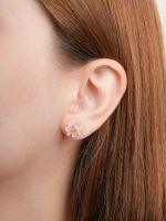 Cosmos Birthstone Earrings – October Pink Petals & Yellow Gem - Image 2